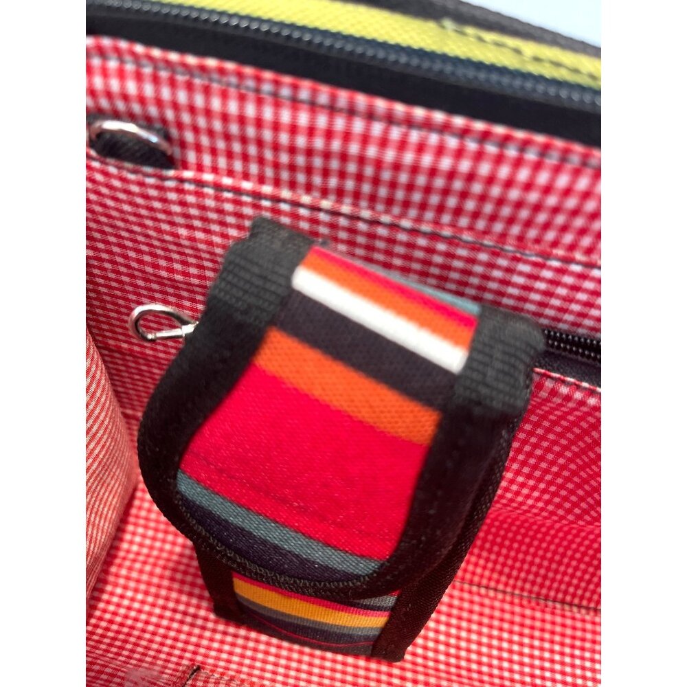 Striped Canvas Shoulder Bag Purse Small Baguette Y2K Retro Red Blue Pocketbook - Picture 11 of 11